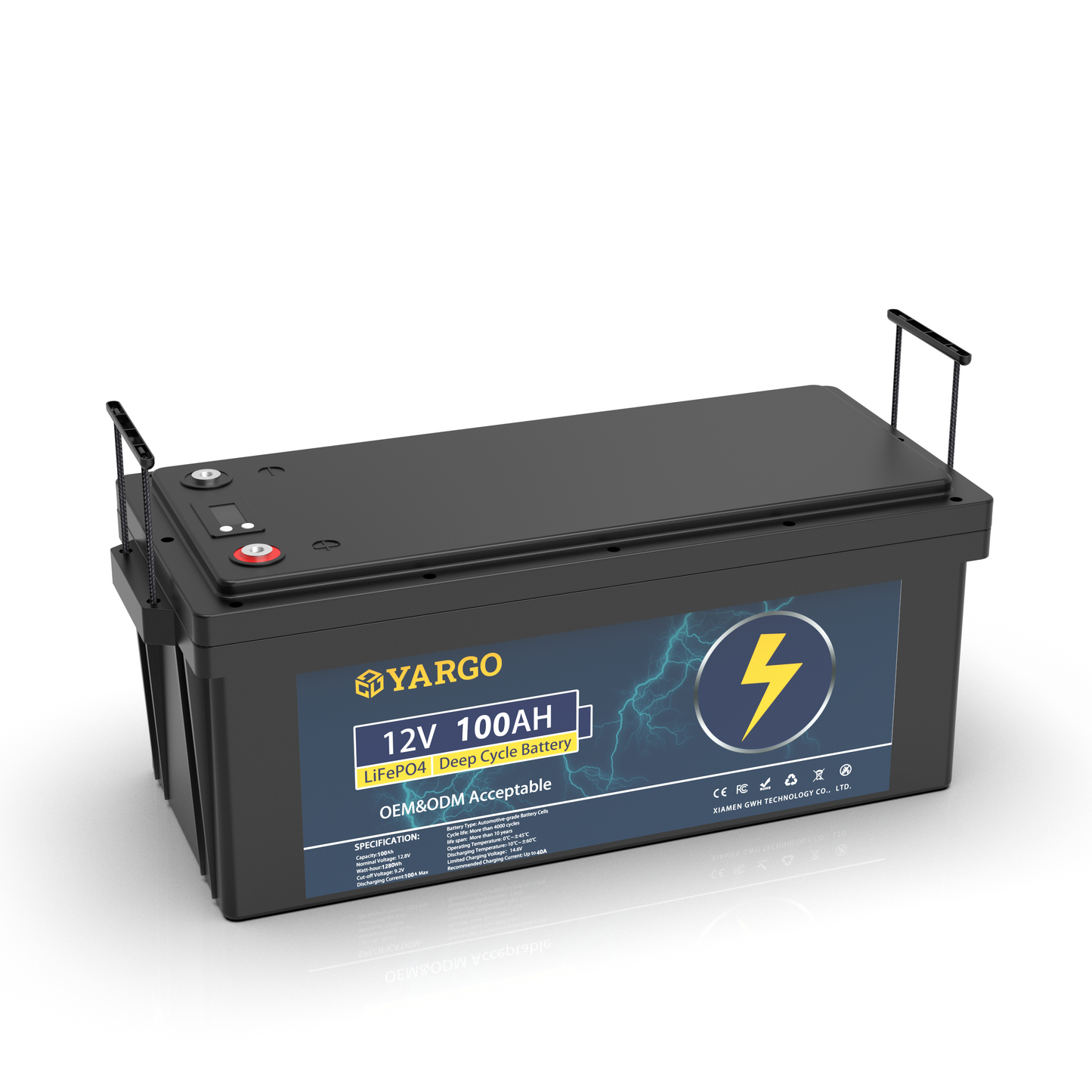 Wholesale OEM Yargo 12V 100Ah Lifepo4 Deep Cycle battery Lithium Ion Battery Automotive grade A+ Battery for Solar Power System Customizable