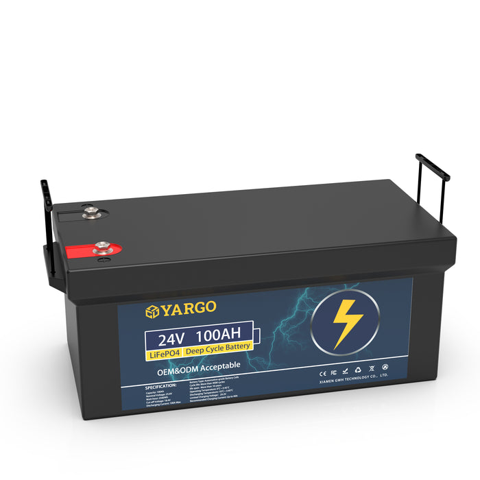 Wholesale OEM Yargo 24V 100Ah Lifepo4 Deep Cycle battery Lithium Ion Battery Automotive grade A+ Battery for Solar Power System Customizable