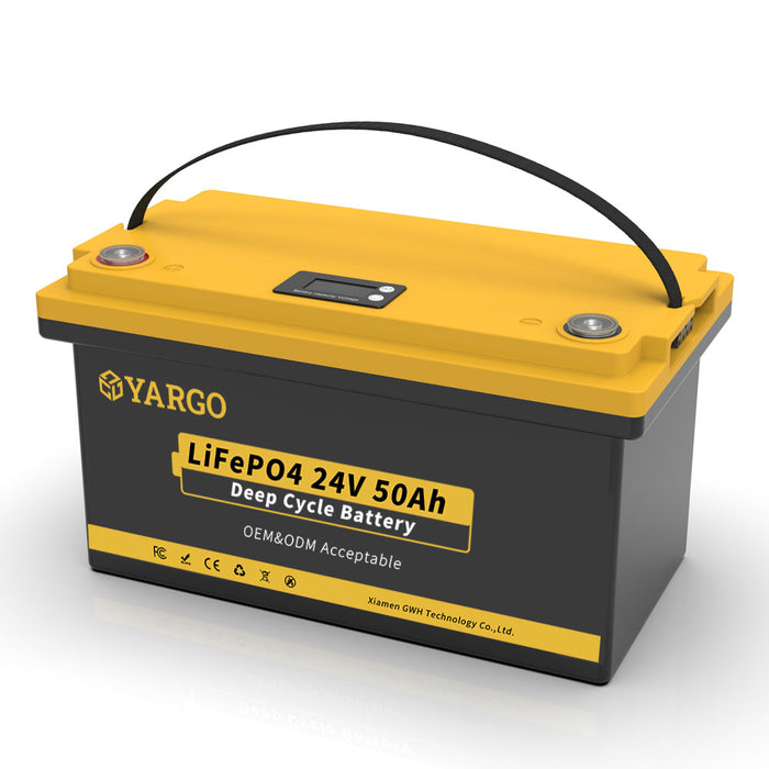Wholesale OEM Yargo 24V 50Ah Lifepo4 Lithium Ion Battery Europe Most Popular Best Seller Lead Acid Replacement Solar RV Marine Customizable