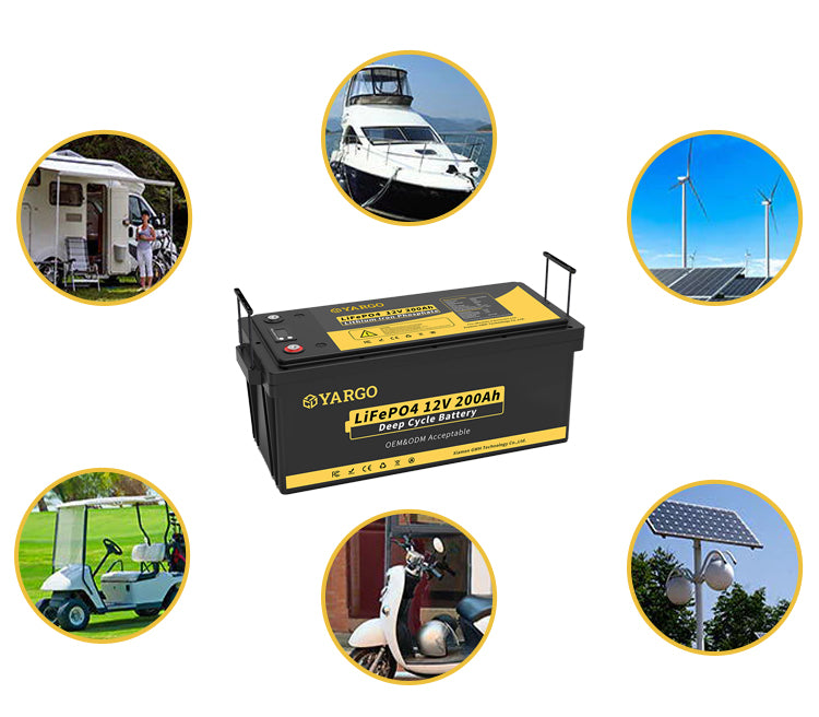 Wholesale OEM lifepo4 12V 200ah deep cycle lithium ion battery for RV/solar system/yacht/golf carts storage and car Customizable