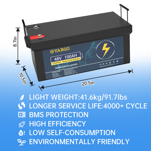 Wholesale OEM Yargo 48V 100Ah Lifepo4 Deep Cycle battery Lithium Ion Battery Automotive grade A+ Battery for Solar Power System Customizable