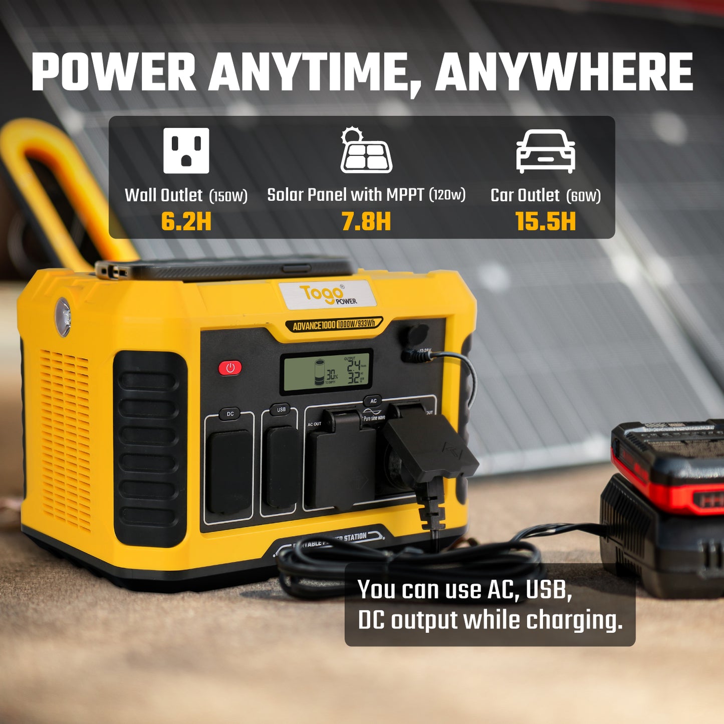 Togopower Advance1000 Portable Power Station,933Wh/1000W Backup Lithium Battery