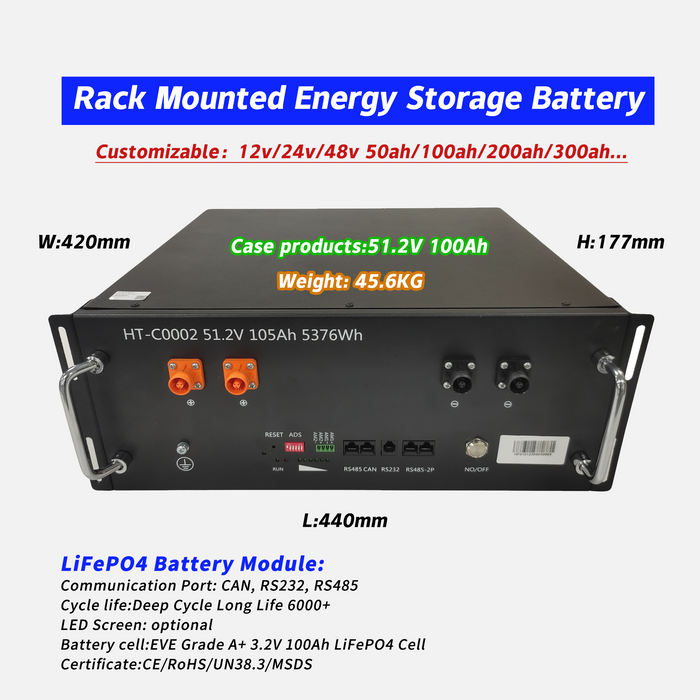 Wholesale OEM Yargo 48V 100ah Rack mounted lifepo4 battery pack lithium ion battery 51.2v 100Ah 200Ah 2.5kw 5kw 10kw solar systems Customizable1