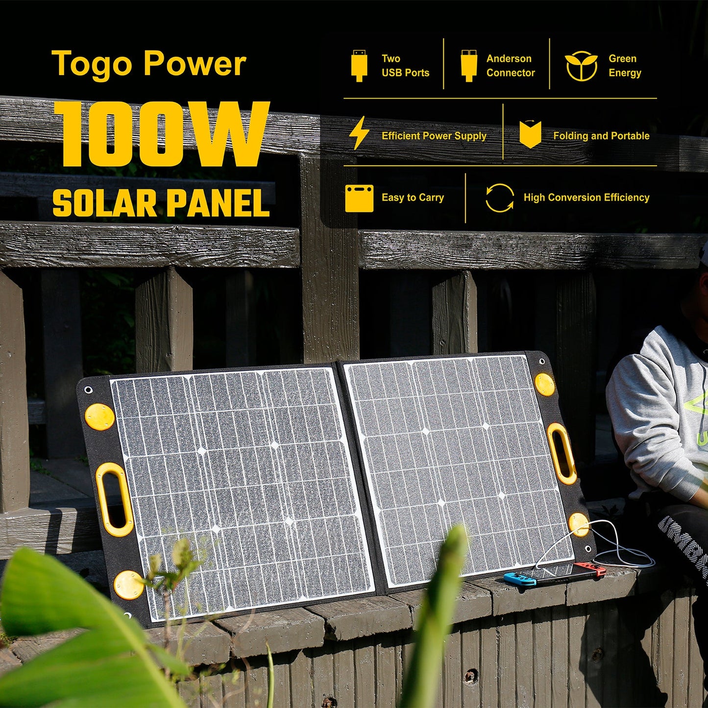 TogoPower 100W Portable Solar Panel for Portable Power Stations