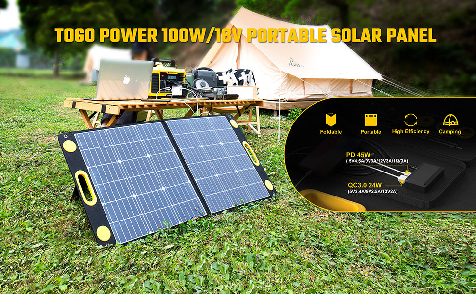 TogoPower 100W Portable Solar Panel for Portable Power Stations