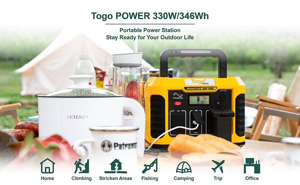  Togo Power 346wh Portable Power Station 330W, 120v/330W Pure  Sine Wave Ac Outlet, Outdoor Solar Generator (Solar Panel Buy Separately)  For Camping, Hiking, Fishing, Power Outages : Patio, Lawn & Garden